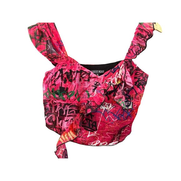 Dolls Kill Current Mood Pink Graffiti Bustier Top Size Small Asymmetrical Grunge - Picture 2 of 7